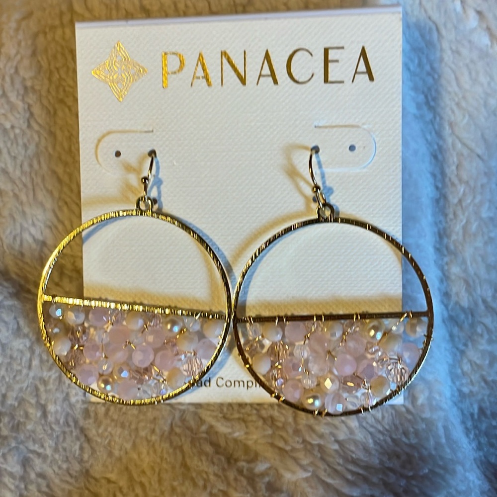 NWOT Panacea Dangly Gold and Pink Stones Circle Earrings
